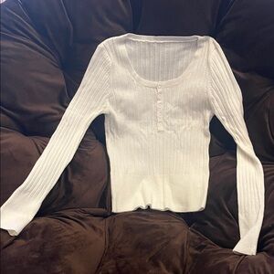 Elegant White Ribbed Long Sleeve Top
